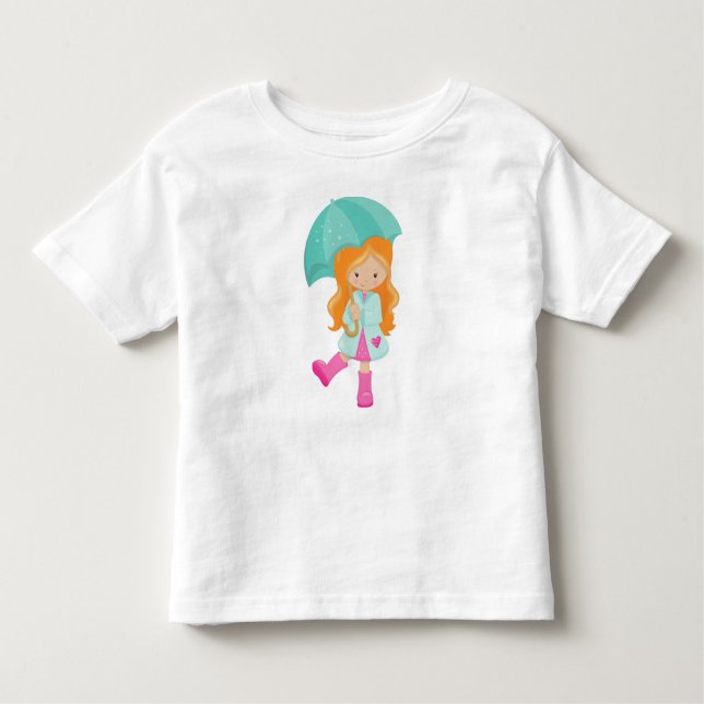 Camiseta Infantil Menina com Guarda-chuva, Menina em Impermeável, Ca (Frente)
