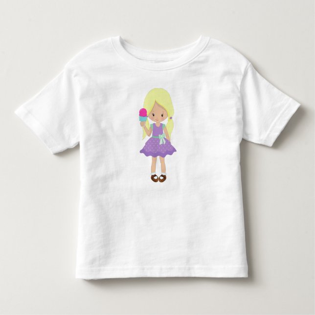 Camiseta Infantil Menina com Sorvete, Menina, Cabelo Loiro (Frente)