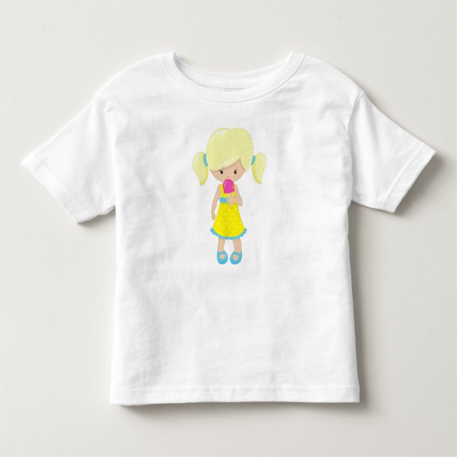 Camiseta Infantil Menina com Sorvete, Menina Fofa, Cabelo Loiro (Frente)