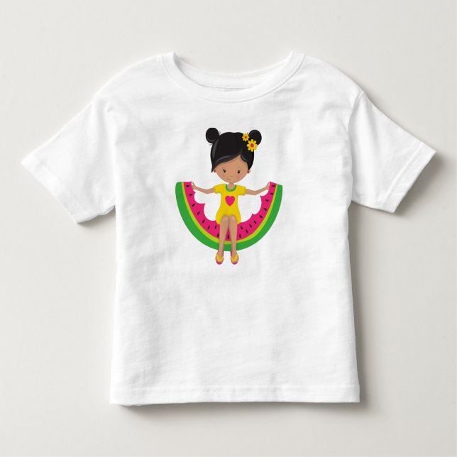 Camiseta Infantil Menina da Melancia, Menina Latina, Vestido, Chinel (Frente)