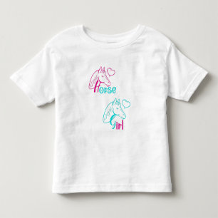 Camiseta Infantil Menina de Cavalo em Rosa e Turquesa