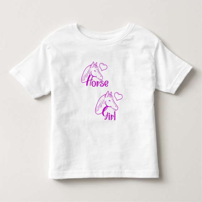 Camiseta Infantil Menina de Cavalo em Roxo com Fonte de Cabeça de Ca (Frente)
