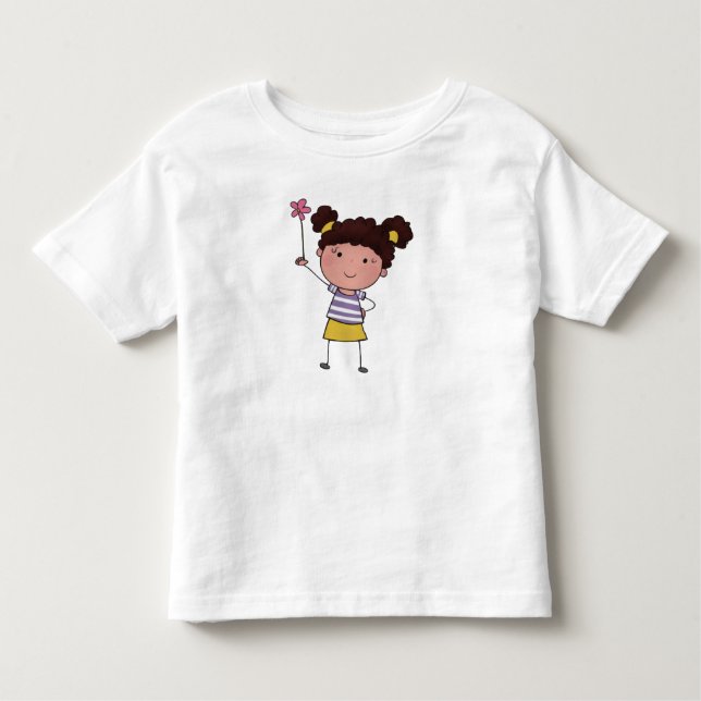 Camiseta Infantil Menina de pau fofa aquarela Flor rosa Bonita (Frente)