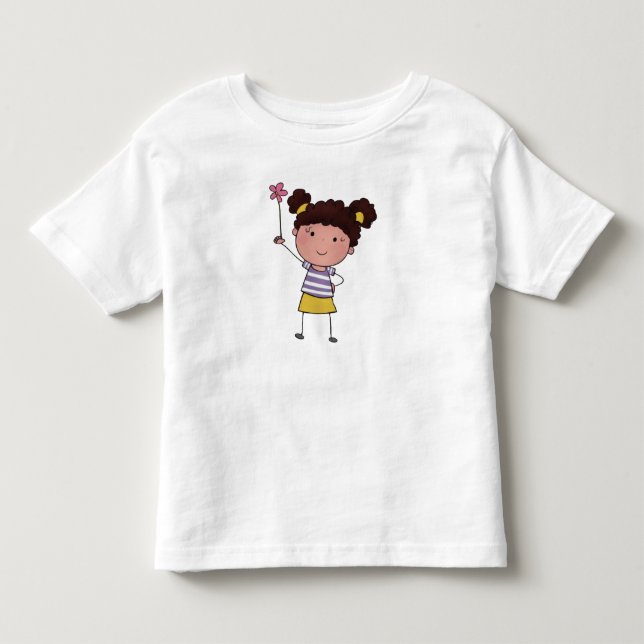 Camiseta Infantil Menina de Pauzinho Bonita aquarela Flor Rosa Linda (Frente)
