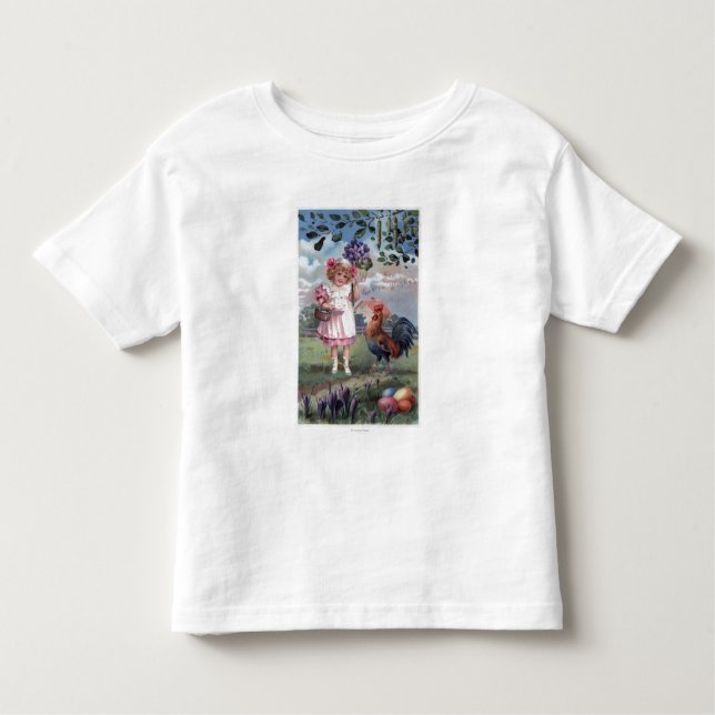Camiseta Infantil Menina de rosa segurando flores roxas (Frente)