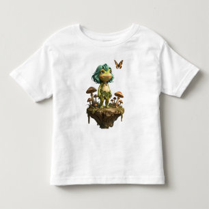 Camiseta Infantil Menina de Sapo Fofo Entre Cogumelos com Borboleta