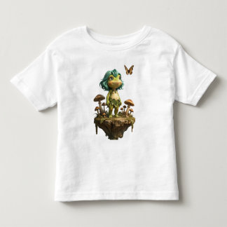 Camiseta Infantil Menina de Sapo Fofo Entre Cogumelos com Borboleta