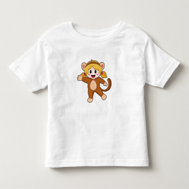 Camiseta Infantil Menina disfarçada de macaco (Frente)