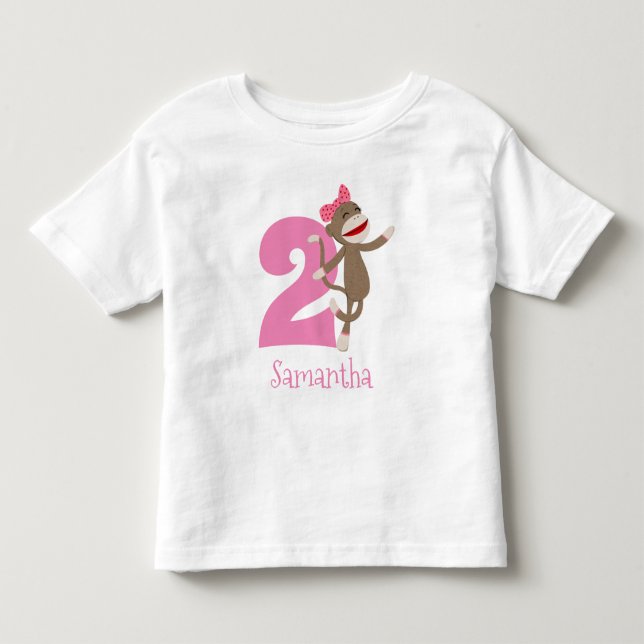 Camiseta Infantil Menina do Macaco de Meias Bonito Faz Anos (Frente)