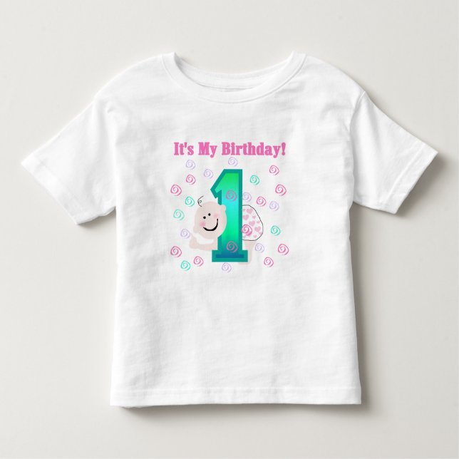 Camiseta Infantil Menina, é o meu primeiro aniversario (Frente)