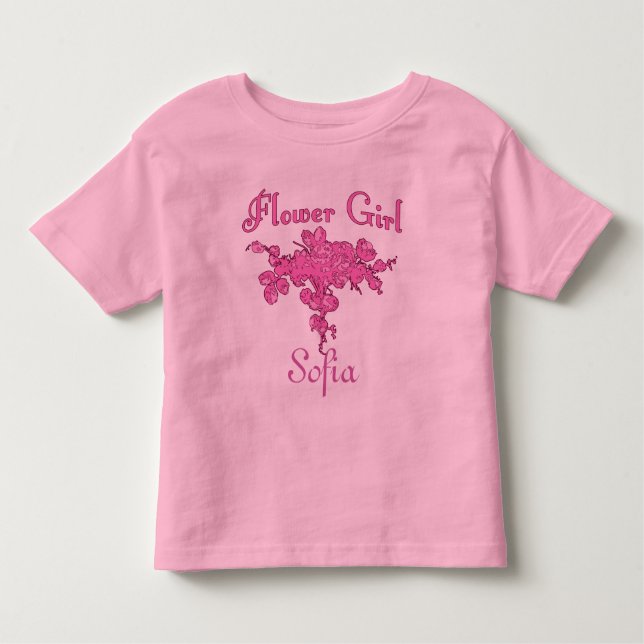 Camiseta Infantil MENINA FLOWER Personalizada com Buquê Rosa Grande (Frente)