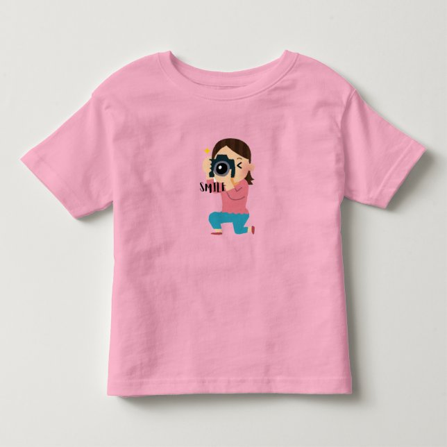 Camiseta Infantil Menina Fofa com Câmera – Fotógrafa Adorável de Des (Frente)