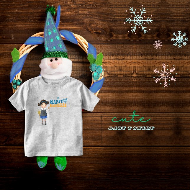 Camiseta Infantil Menina judia e bonita feliz Hanukkah (Cute Jewish Girl Happy Hanukkah Toddler T-shirt)