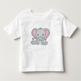 Camiseta Infantil Menina, orelha rosa, elefante T-Shirt