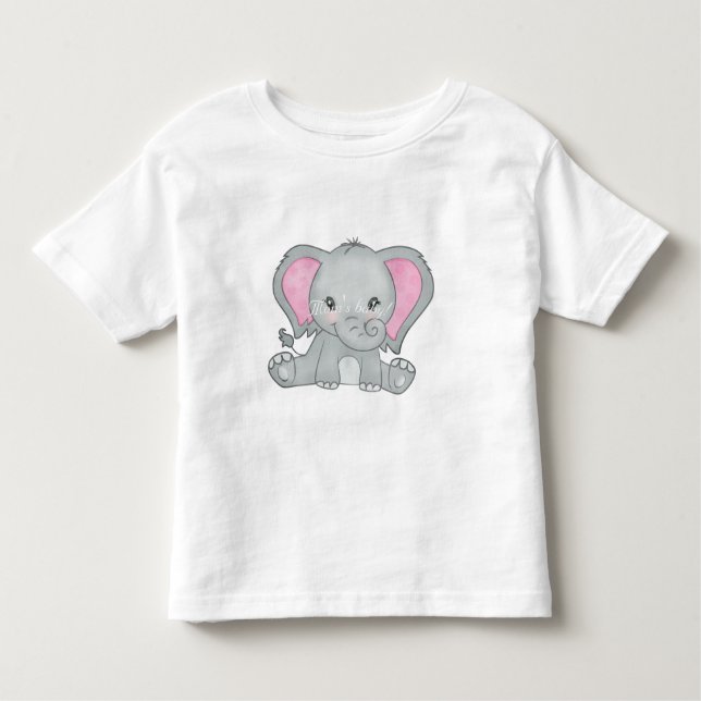 Camiseta Infantil Menina, orelha rosa, elefante T-Shirt (Frente)