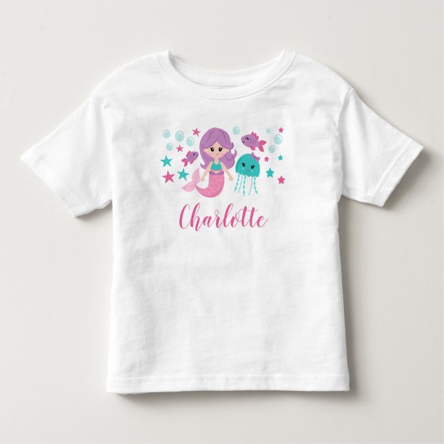 Camiseta Infantil Menina Personalizada de Sereia Bonita (Frente)