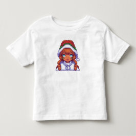 Camiseta Infantil Menina pixelart usando chapéu de Papai Noel 