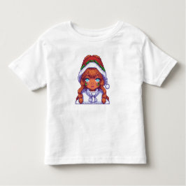 Camiseta Infantil Menina pixelart vestindo chapéu do Papai Noel 
