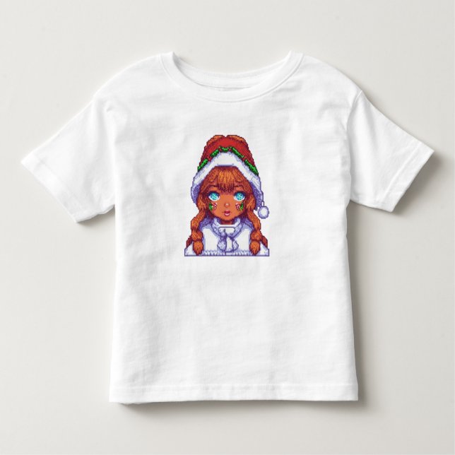 Camiseta Infantil Menina pixelart vestindo chapéu do Papai Noel  (Frente)