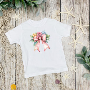Camiseta Infantil Meninas Coquette com Florais de Arco Rosa em Aquar