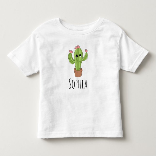 Camiseta Infantil Meninas Cute Kawaii Cactus Plant e Name (Frente)