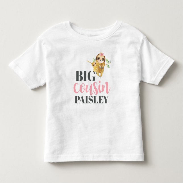 Camiseta Infantil Meninas Cute Sloth Big Cousin Personalizadas (Frente)