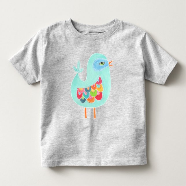 Camiseta Infantil Meninas de Bebê Ilustração Ilustrada de Ave Arco-Í (Frente)