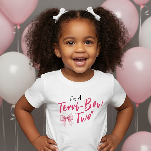 Camiseta Infantil Meninas de Laço Rosa Festa de Aniversário de 2 Ano (Pink Bow Girls 2nd Birthday Party Terrible Two Toddler T-shirt
)