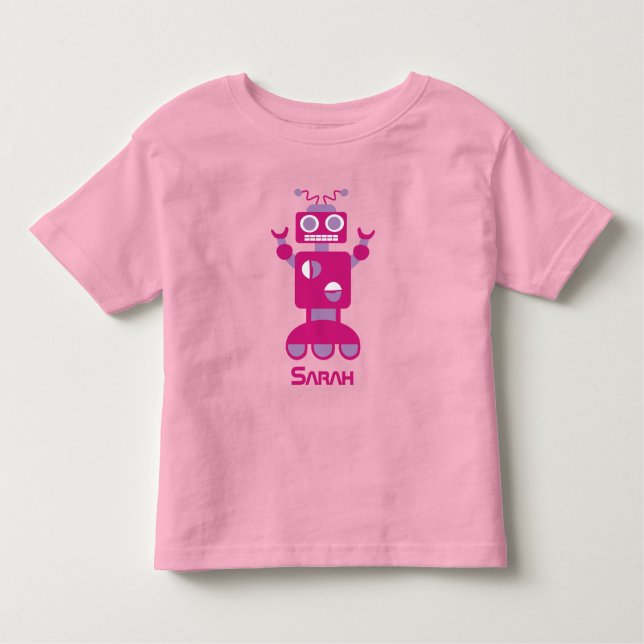 Camiseta Infantil Meninas Moderno Robô Rosa Roxo Personalizado (Frente)