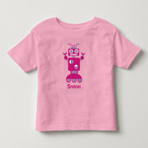 Camiseta Infantil Meninas Robô Rosa Roxo Personalizado Moderno