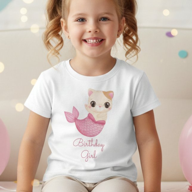Camiseta Infantil Menininha de aniversário de uma gata de sereia de  (Criador carregado)