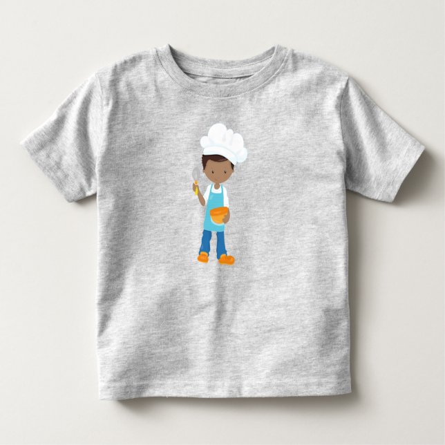 Camiseta Infantil Menino Afro-Americano, Assando, Confeiteiro, Chef  (Frente)