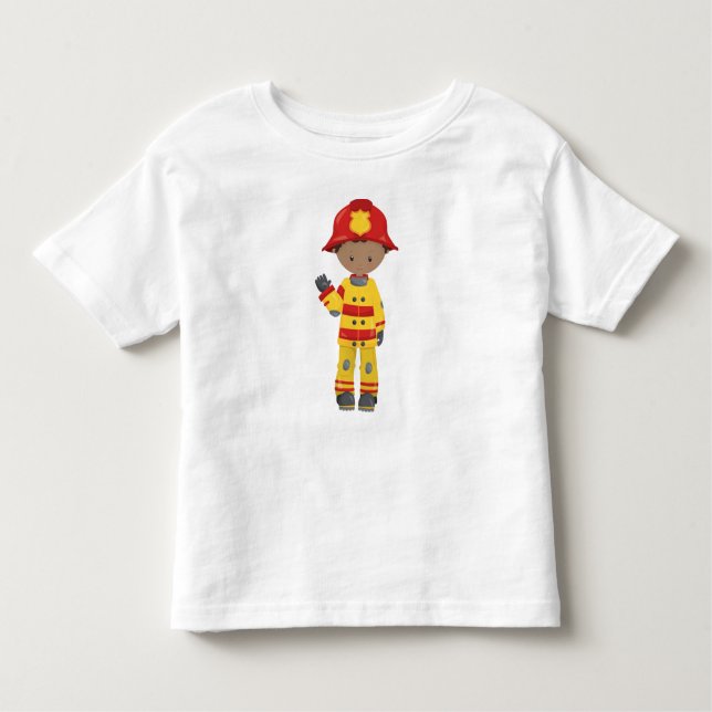 Camiseta Infantil Menino Afro-Americano, Bombeiro, Bombeiro, Capacet (Frente)