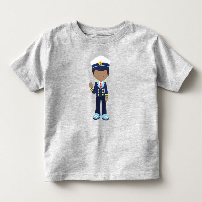 Camiseta Infantil Menino Afro-Americano, Capitão de Barco, Comandant (Frente)