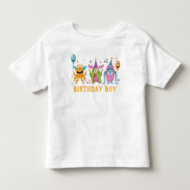 Camiseta Infantil Menino aniversariante monstrinho fofo (Frente)