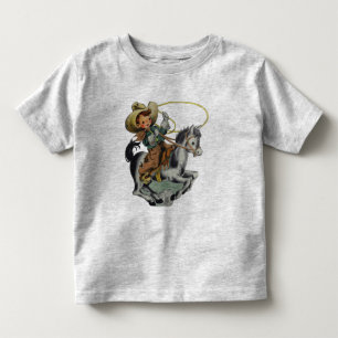 Camiseta Infantil Menino Caubói Western Antigo em Cavalo com Corda