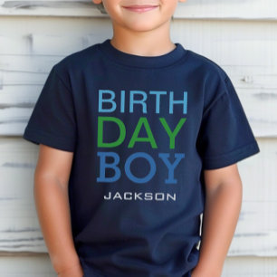 Camiseta Infantil Menino de Aniversário em Azul e Verde Ousado para 