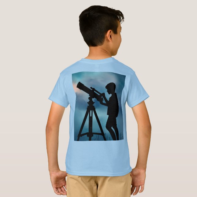 Camiseta infantil Menino e Telescópio (Parte Traseira Completa)