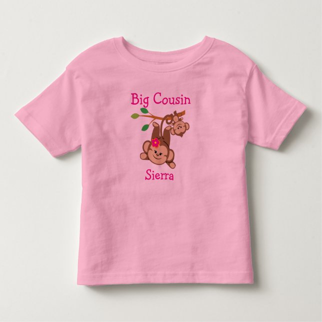 Camiseta Infantil Menino Personalizado, Macacos-Garota, Primo Grande (Frente)