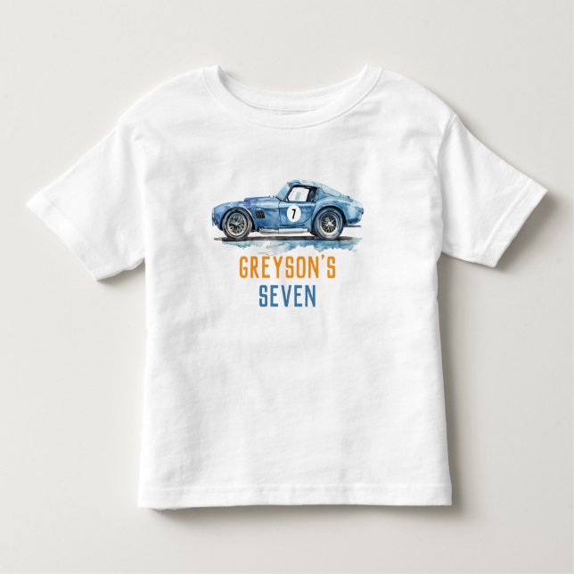 Camiseta Infantil Meninos Carro de Corrida Azul Legal Aniversário (Frente)