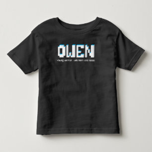 Camiseta Infantil Meninos nome de Owen e texto dos pixéis do