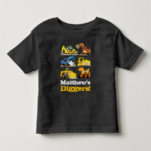 Camiseta Infantil Meninos Nome Giant Construction Diggers Excavators