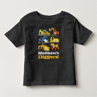 Camiseta Infantil Meninos Nome Giant Construction Diggers Excavators
