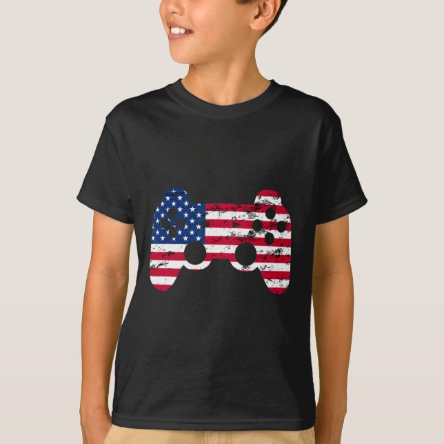 Camiseta Infantil Meninos Video Game Bandeira Amer (Frente)