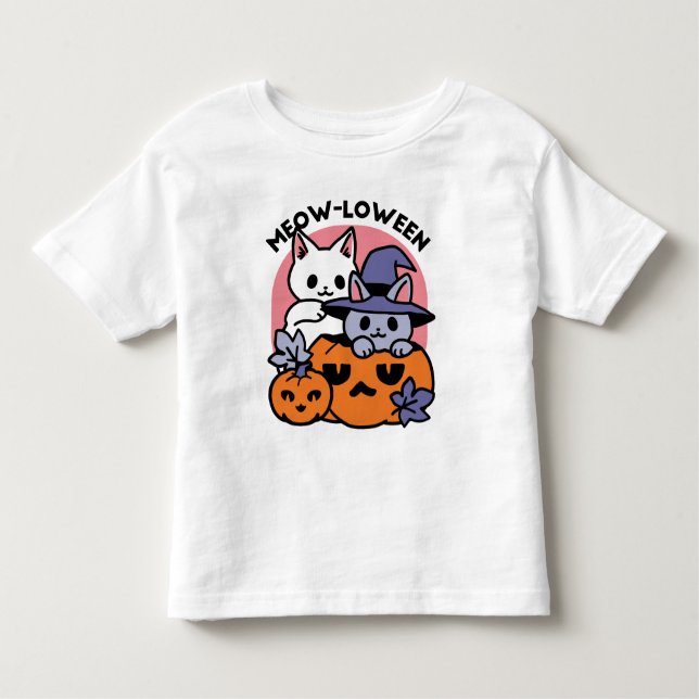 Camiseta Infantil Meow-Loween - Design de Gato de Halloween (Frente)