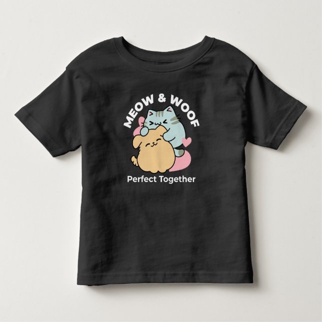 Camiseta Infantil Meow & Woof Perfect Toga - Gato e Cachorro Bonitos (Frente)