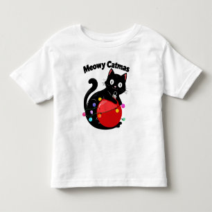 Camiseta Infantil Meowy Catmas - Gato com enfeite de Natal