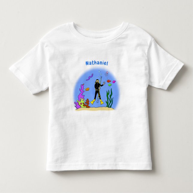 Camiseta Infantil Mergulhador engraçado e desenho animado de criatur (Frente)