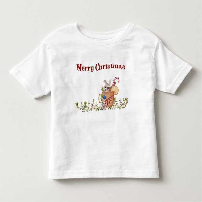 Camiseta Infantil Merry Christmas Rabbit Teasing Bunny Holiday (Frente)