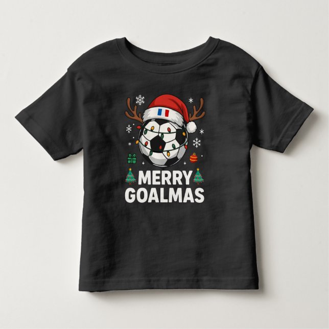 Camiseta Infantil Merry Goalmas France - Funny Soccer Christmas (Frente)